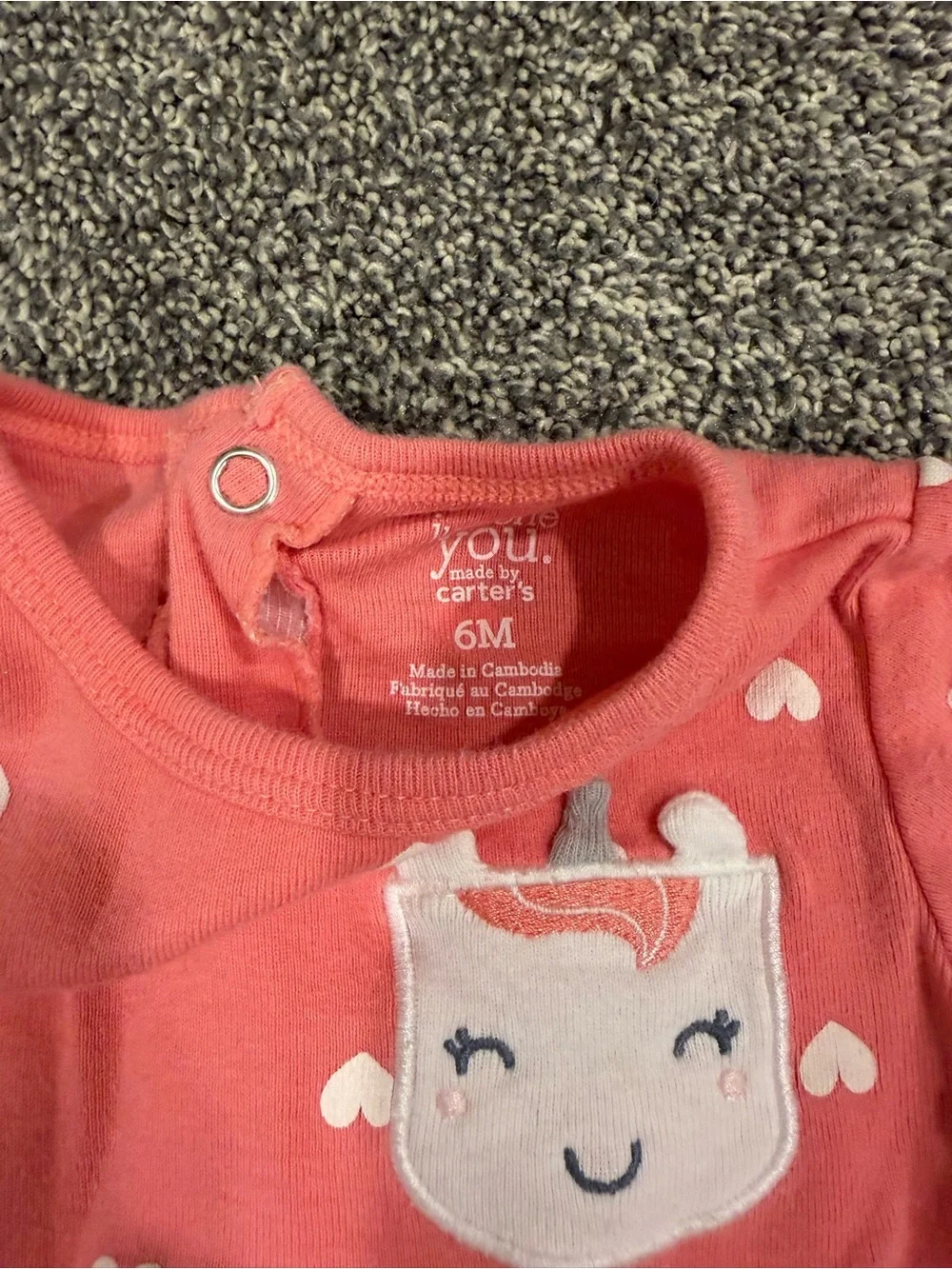 Carter's Coral Pink Heart Print Long-Sleeve One-Piece Bodysuit